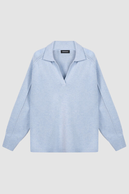 Wool-Cashmere Sweater with Ribbed Polo Neckline