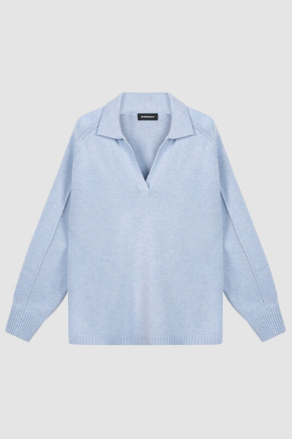 Wool-Cashmere Sweater with Ribbed Polo Neckline