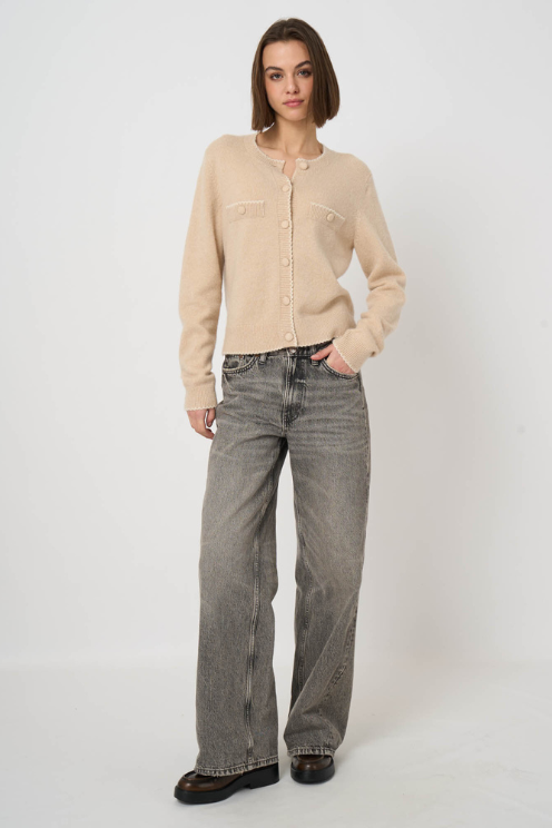 Cashmere-Wool Bouclé Cardigan with Scalloped Edges