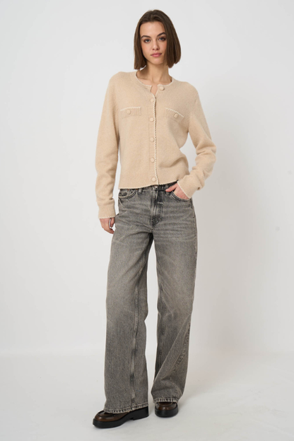 Cashmere-Wool Bouclé Cardigan with Scalloped Edges
