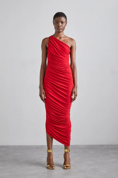 Diana One Shoulder Dress in Red