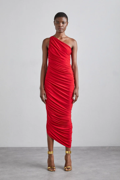Diana One Shoulder Dress in Red
