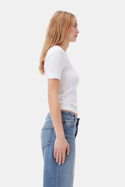 White Soft Cotton Rib Short Sleeve T-shirt