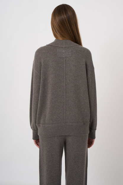Wool-Cashmere Terry Knit Sweater with Mock Neck