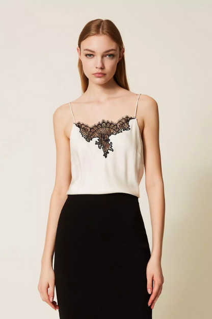 Satin Tank with Lace