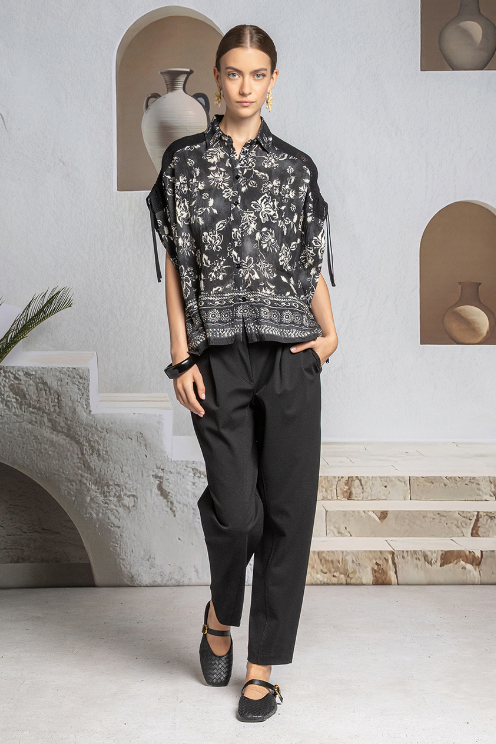 Shadow Bloom Knit Shoulder Blouse