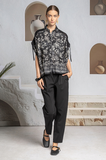 Shadow Bloom Knit Shoulder Blouse