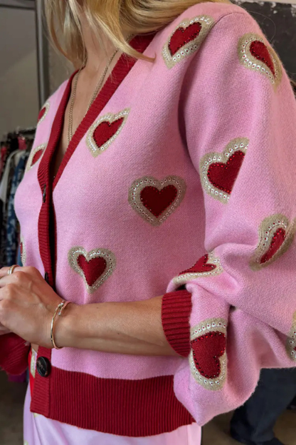 Never Fully Dressed Pink Hearts Cardigan