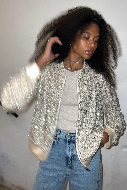 Never Fully Dressed Sequin Bomber Jakcet