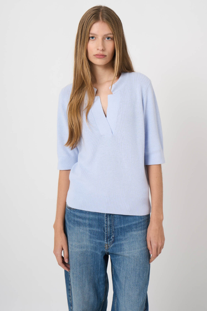Fine Rib Knit Cotton Cashmere Sweater