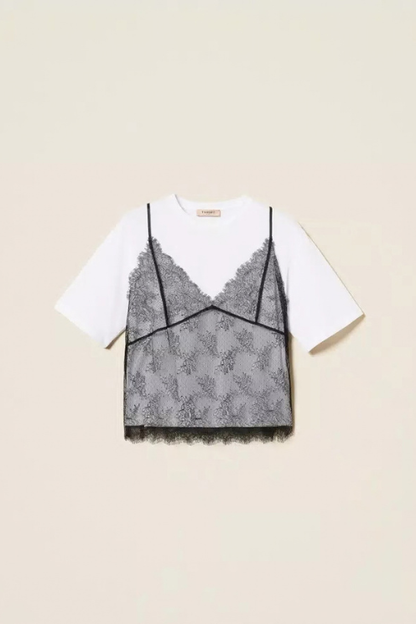 Crew Neck Tee with Lace Cami