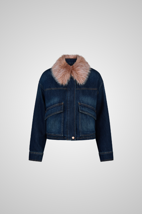 Faux Fur Collar Denim Jacket