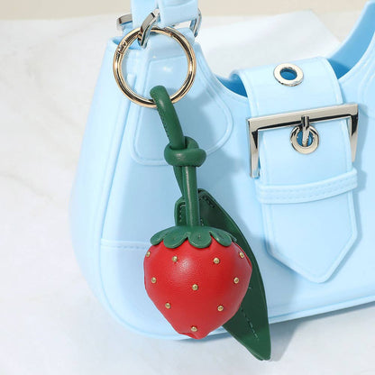 Faux Leather Plush Strawberry Bag Charm in Red