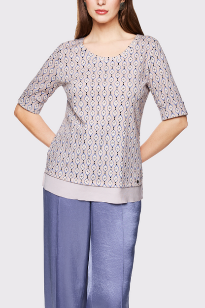Geo Print Elbow-Sleeve Top
