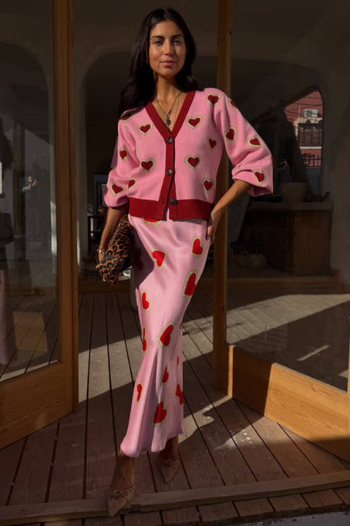 Never Fully Dressed Pink Hearts Cardigan