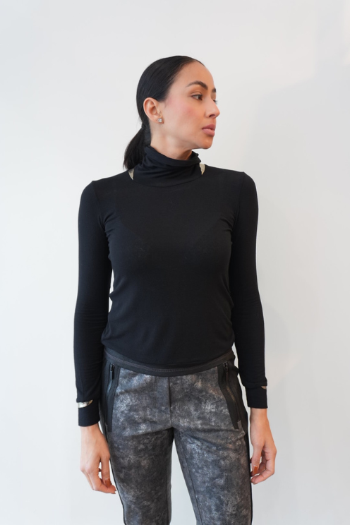 Gold-Detail Turtleneck Top