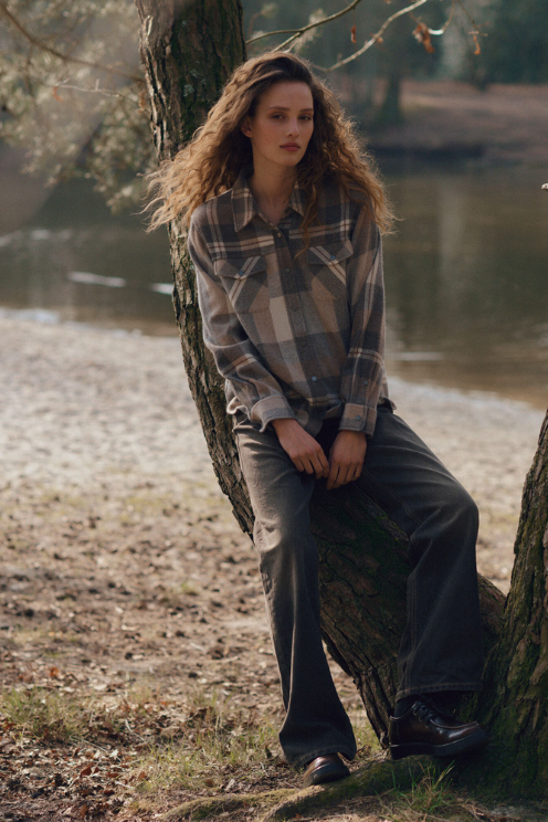 Woven Cashmere-Wool Checked Overshirt Jacket