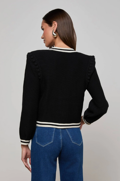 Kaito Cont Trim Crop Cardi in Black/Ivory