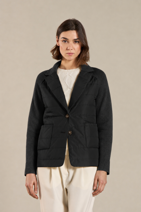Quilted Knit-Sleeve Jacket
