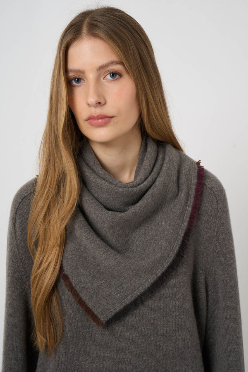 Fine-Knit Cashmere Square Scarf with Painted Fringes