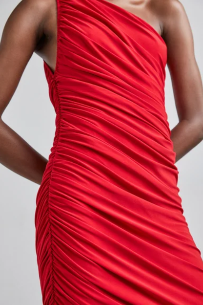 Diana One Shoulder Dress in Red