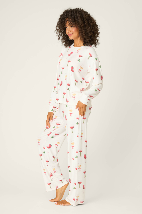 Let's Get Toasty Holiday Wine Print Pants Set
