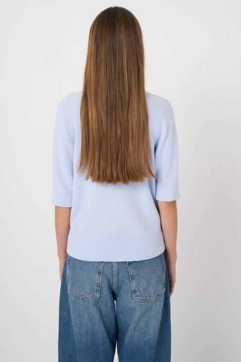 Fine Rib Knit Cotton Cashmere Sweater