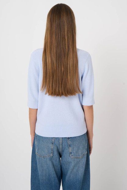 Fine Rib Knit Cotton Cashmere Sweater