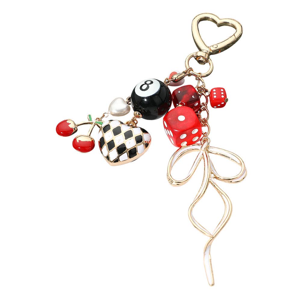 Cherry Bow Dice Heart Charm Embellished Bag Charm