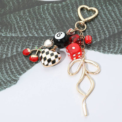 Cherry Bow Dice Heart Charm Embellished Bag Charm