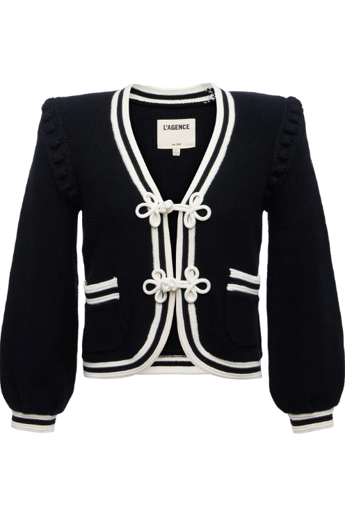 Kaito Cont Trim Crop Cardi in Black/Ivory