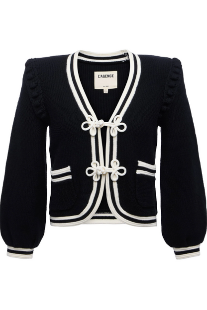 Kaito Cont Trim Crop Cardi in Black/Ivory
