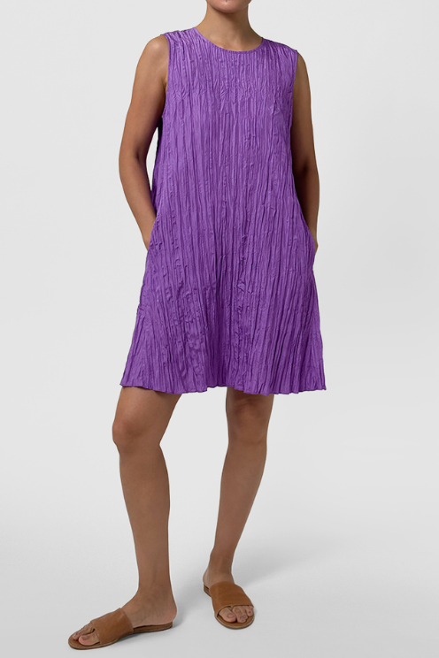 Crushed Silk Round Neck Dress