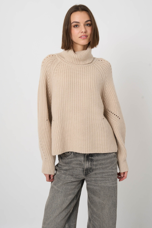 Wool-Cashmere Chunky Rib Turtleneck Sweater