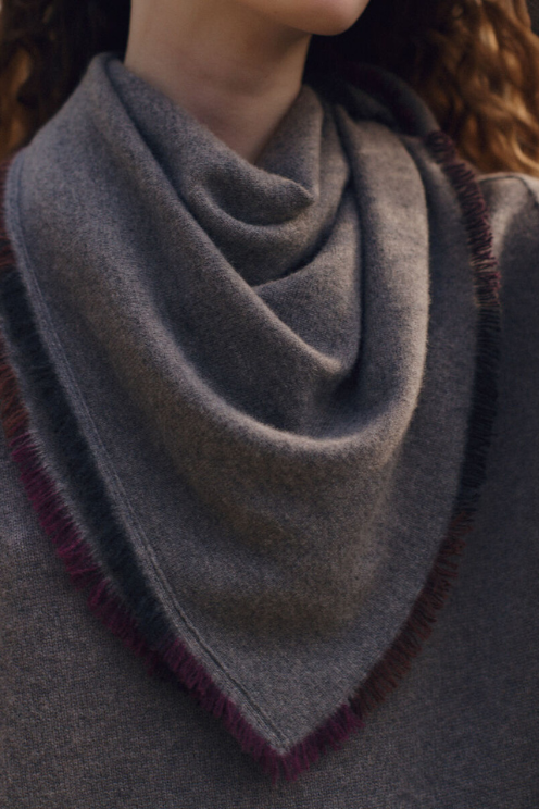 Fine-Knit Cashmere Square Scarf with Painted Fringes