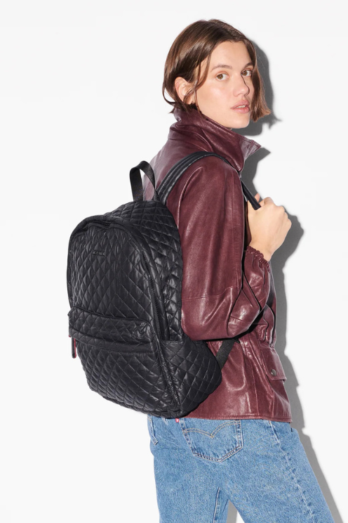 Lightweight Black Quilted Metro Backpack