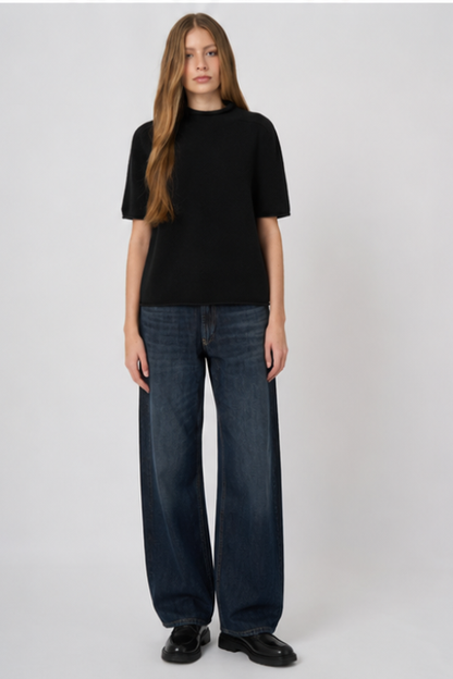 Medium-Weight Organic Cashmere Sweater with Stand Collar