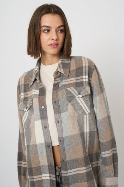 Woven Cashmere-Wool Checked Overshirt Jacket