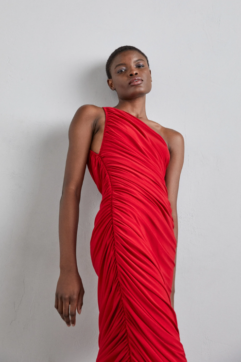 Diana One Shoulder Dress in Red