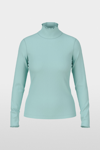 Fine Ribbed Ruffle Sleeve Turtleneck