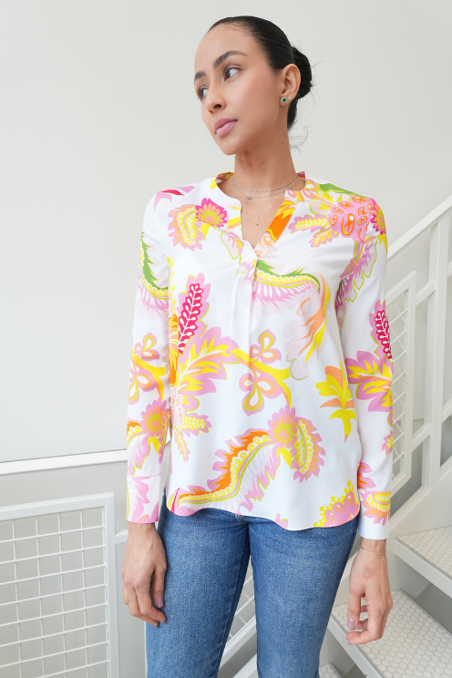 Pink Buttercup Print Silk Blouse