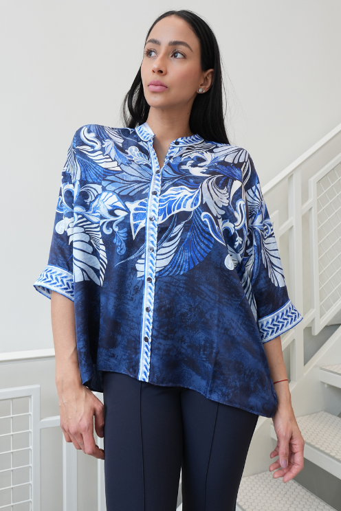 Printed Button-Front Blouse