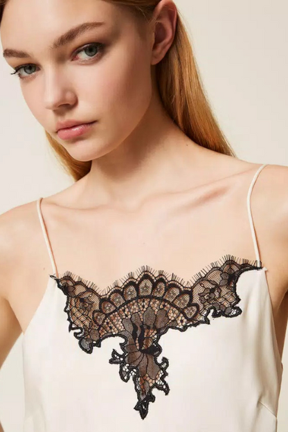 Satin Tank with Lace