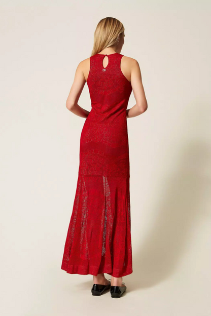 Venetian Red Openwork Knit Dress
