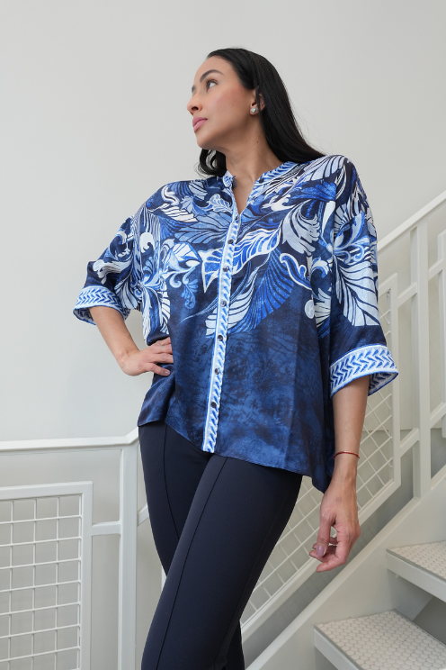Printed Button-Front Blouse