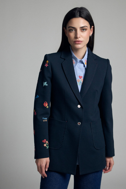 Arantxa Embroidered Sleeve Blazer