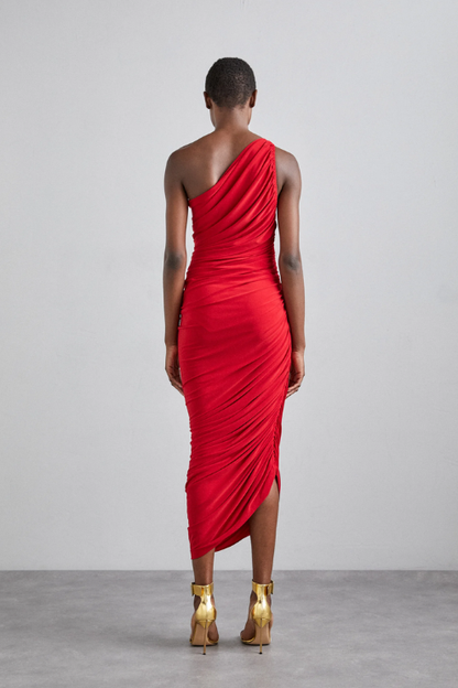 Diana One Shoulder Dress in Red