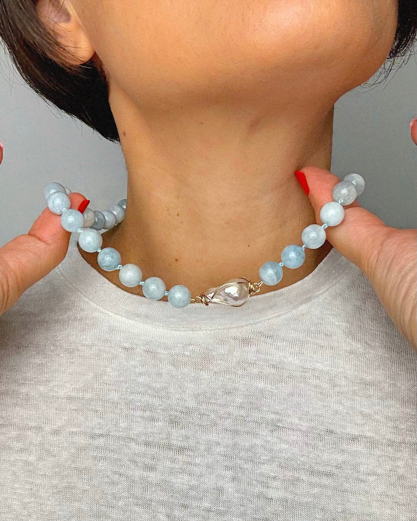 Aquamarine Baroque Collar - Small Beads