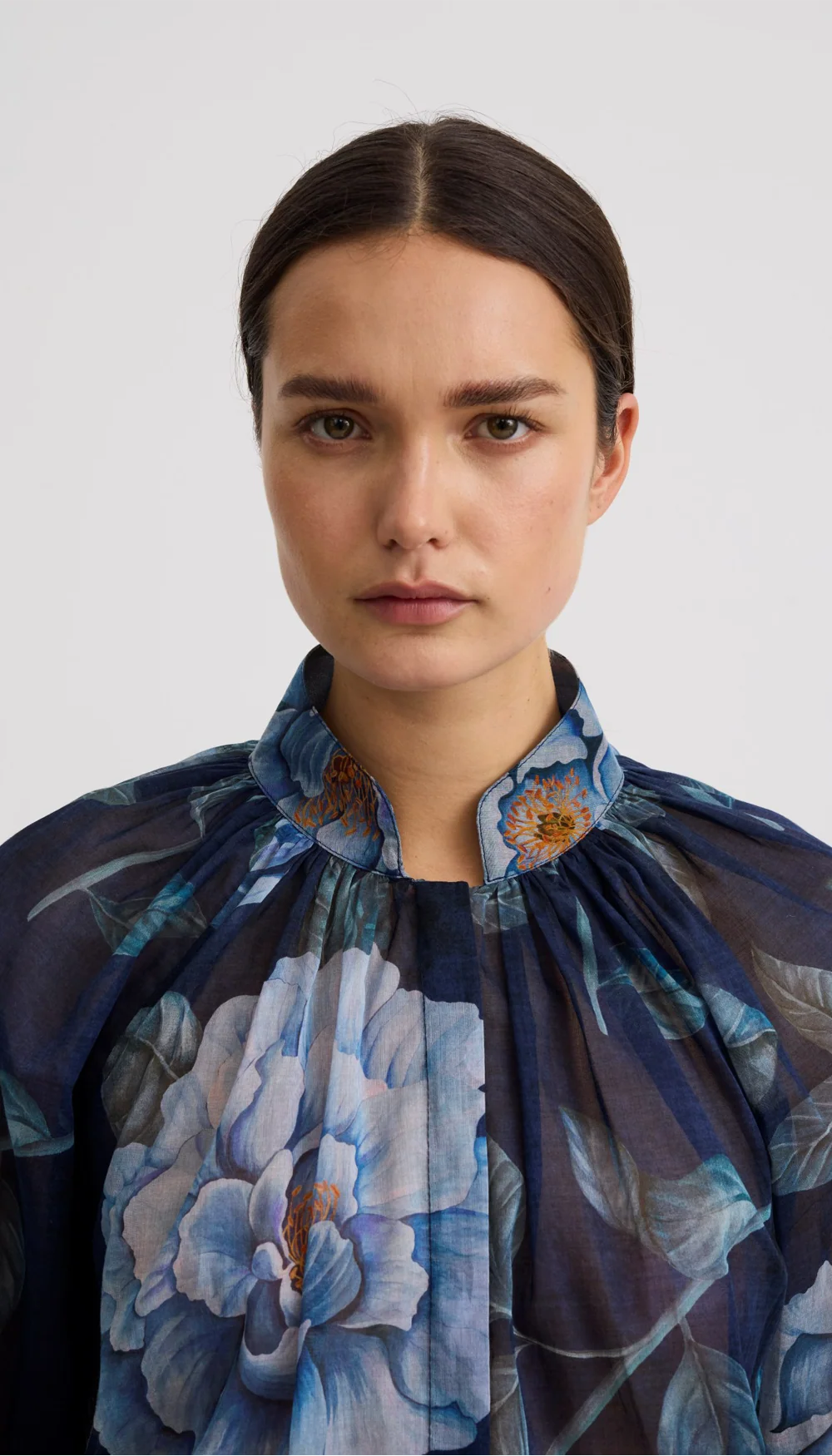 Gathered Blouse - Navy Floral