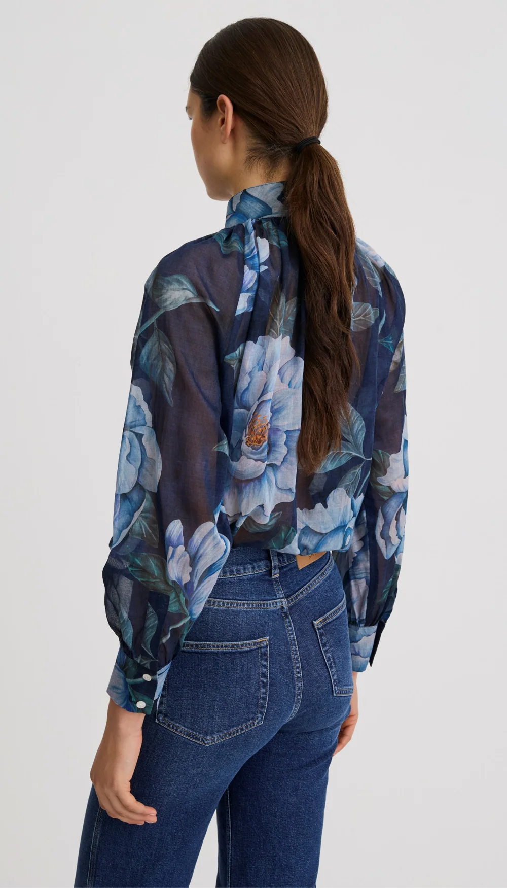 Gathered Blouse - Navy Floral